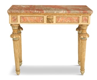 Italian Creme-Peinte and Marble-Top Console Table