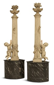 Pair of Large Painted Terracotta Columns