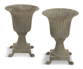 Pair of Neoclassical-Style Cast-Metal Garden Urns