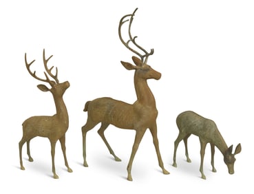 Set of Three Bronze Garden Deer