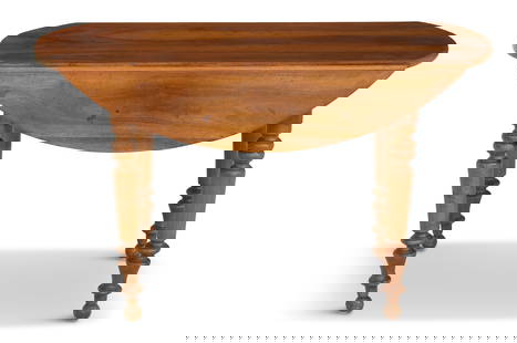 French Provincial Walnut Drop-Leaf Table: French Provincial Walnut Drop-Leaf Table19th century, the oval top with short drop leaves on each side, mounted to a base with straight aprons and four turned legs.h. 29-1/2", w. 50", closed d. 23-1/2
