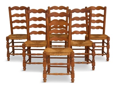 Six French Provincial Oak Ladderback Chairs