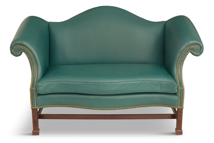 Mahogany and Leather Camelback Settee