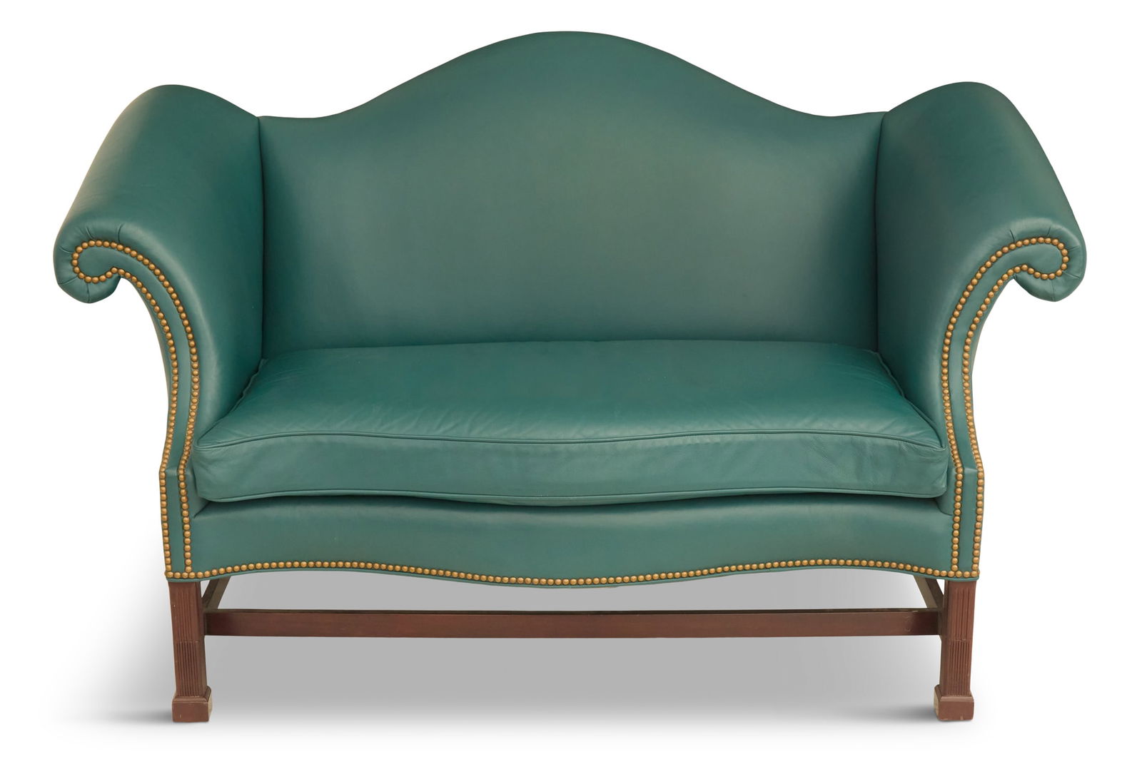 Mahogany and Leather Camelback Settee (1 of 3)