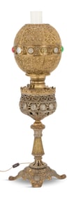 Brass, Gilt-Metal and Jeweled Banquet Lamp