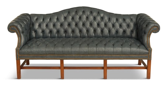 George III-Style Leather Camelback Sofa
