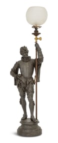 French Spelter Figural Newel Post Lamp