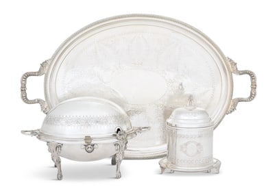 English Silverplate Beaded Border Tableware