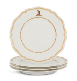 Four Worcester Porcelain Crested Dinner Plates