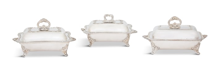 Three George IV Old Sheffield Plate Entree Dishes