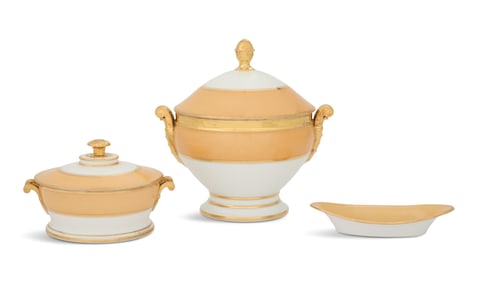 French "Fond Nankin" Feuillet Decorated Porcelain