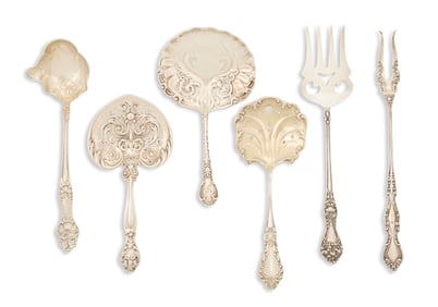 Six American Fancy Small Sterling Serving Pieces