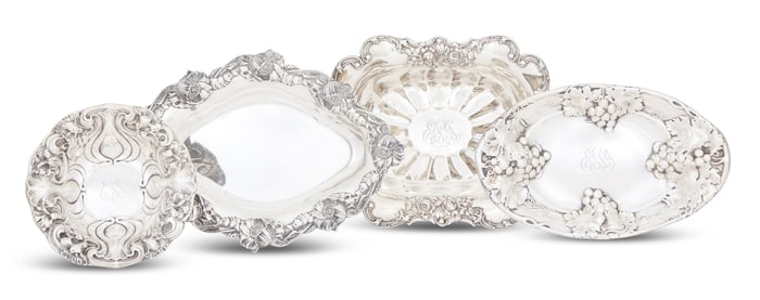 Four American Art Nouveau Floral Sterling Bowls