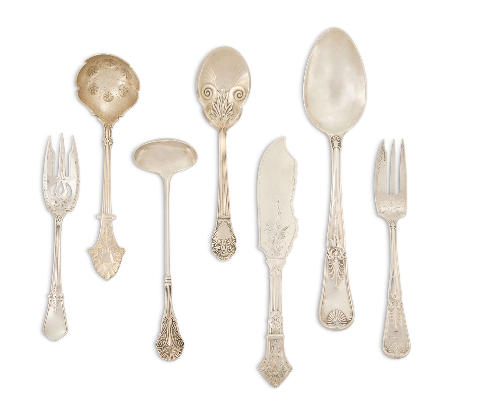 American Gilded Age Sterling Silver Flatware: American Gilded Age Sterling Silver Flatwarefourth quarter 19th century, including:a George Sharp master butter knife, monogrammed "AEN", l. 7-1/4";a Gorham "King's I" tablespoon, inscribed "CB from M