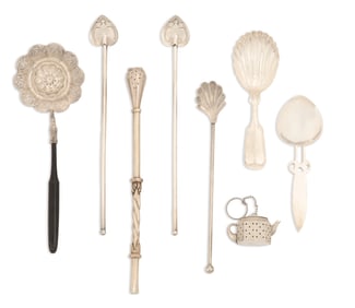 Eight Pieces of Silver and Silverplate Teaware