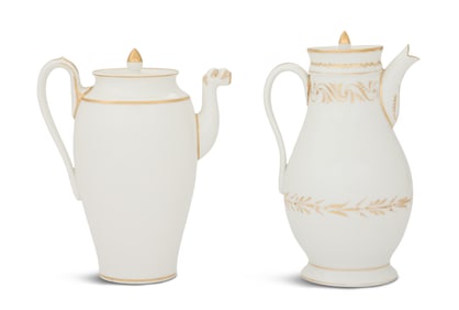 Two Gold and White Porcelain Coffeepots