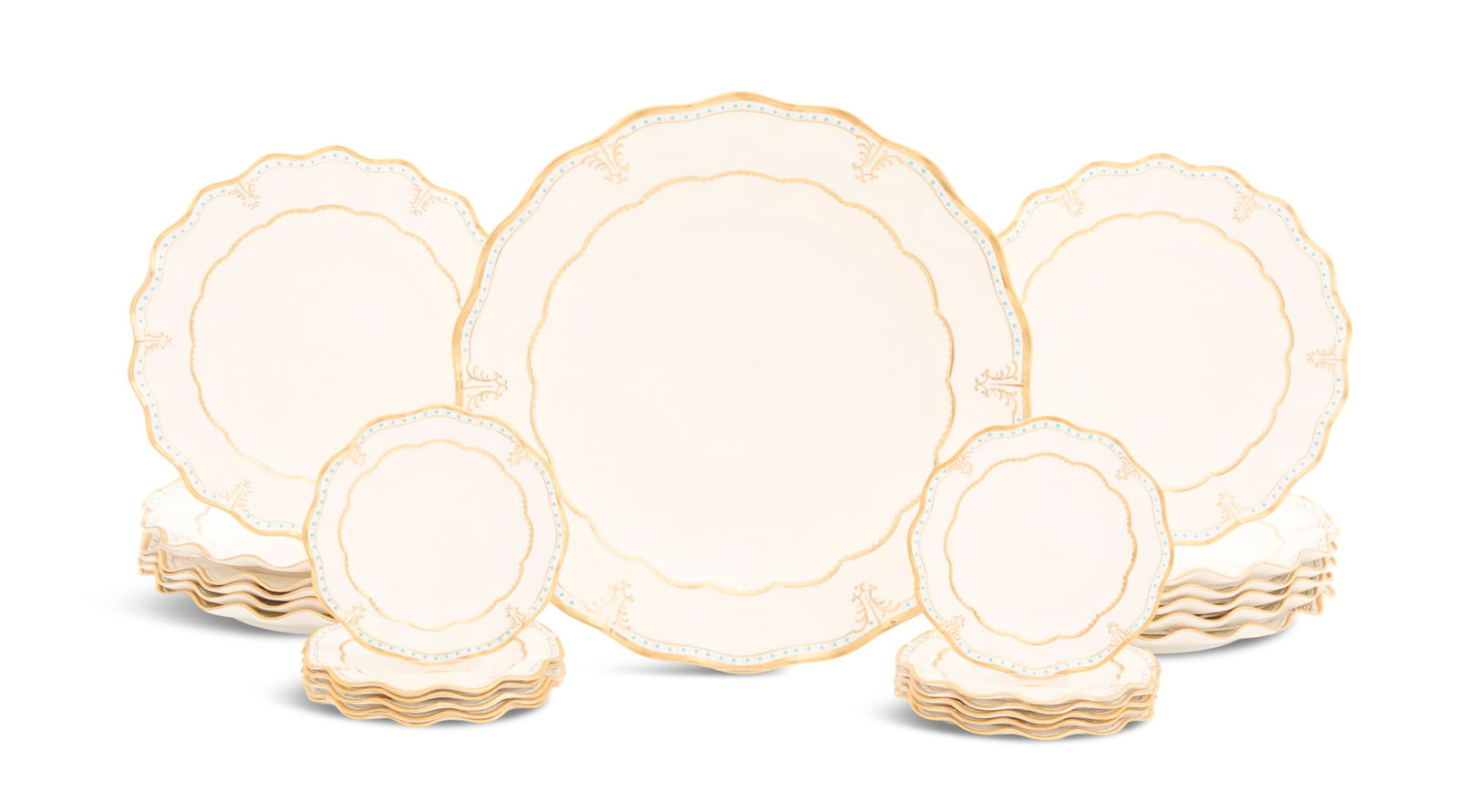 Royal Crown Derby "Lombardy" Dinnerware: Royal Crown Derby "Lombardy" Dinnerware20th century, the collection including twelve dinner plates, dia. 10", twelve bread-and-butter plates, dia. 6", and a chop dish, dia. 14".Provenance: Kevin Stone