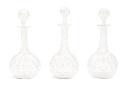 Set of Three Matching English Cut-Glass Decanters