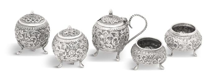Five-Piece Persian Silver Condiment set