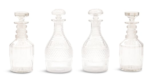 Two Pairs of Georgian Cut-Glass Decanters