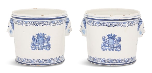 Pair of Rouen Faience Seaux a Bouteille