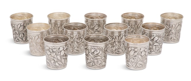 Set of Twelve Silverplate Beakers