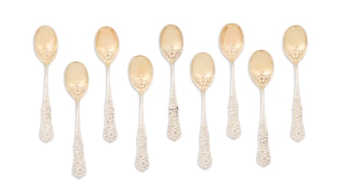 9 Dominick & Haff "Rococo" Sterling Sorbet Spoons