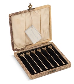 Cased Set of Six Sterling Silver Cocktail Picks