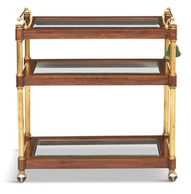 Contemporary Brass and Mahogany Bar Cart