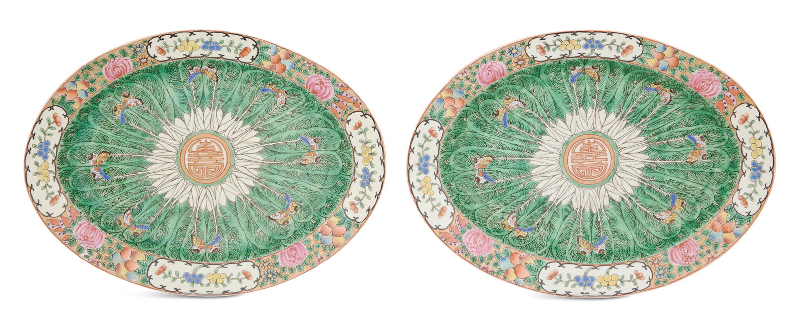 Pair of Chinese Export "Cabbage Leaf" Platters (1 of 3)