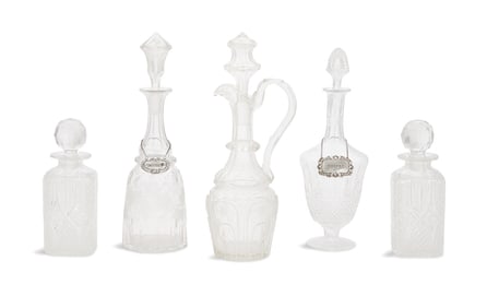 Collection of Five Cut-Glass Decanters
