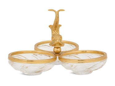 Gilt-Bronze and Molded Crystal Condiment Dish