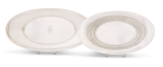 Two American Sterling Silver Bread Trays