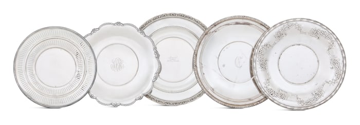 Five Sterling Silver Service/Sandwich Plates