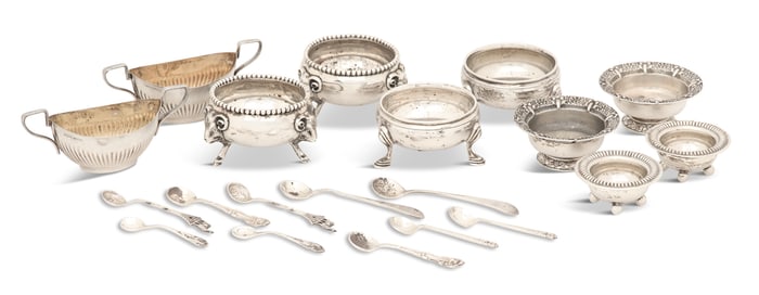 Collection of Silver Salt Cellars and Spoons