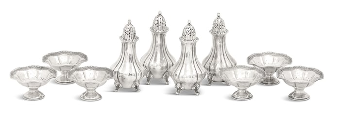 Ten Sterling Silver Salt Cellars and Casters