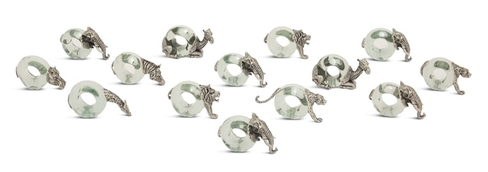 African Pewter and Glass Figural Napkin Rings