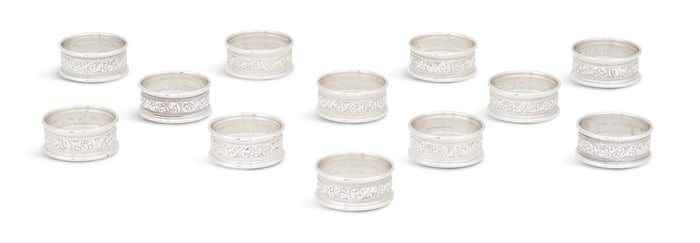Set of Twelve Sterling Silver Napkin Rings