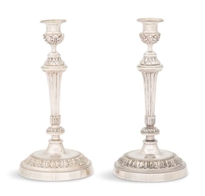 Pair of French Bronze Argente Candlesticks