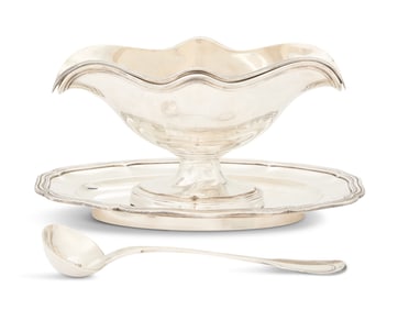 Maison Odiot Silver Sauceboat-on-Stand and Ladle