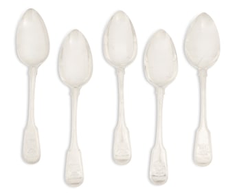 Five Regency "Fiddle Thread" Sterling Tablespoons