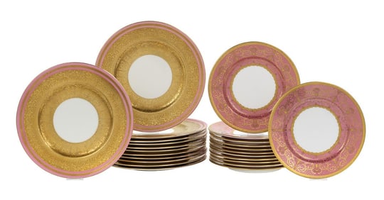 Two Sets of English Gilt-Decorated Plates