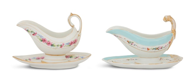 Two French Porcelain Gravy Boats and Stands