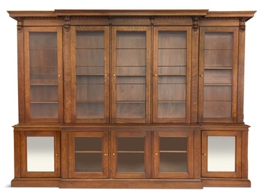 English Quarter-Sawn Oak Breakfront/Bookcase