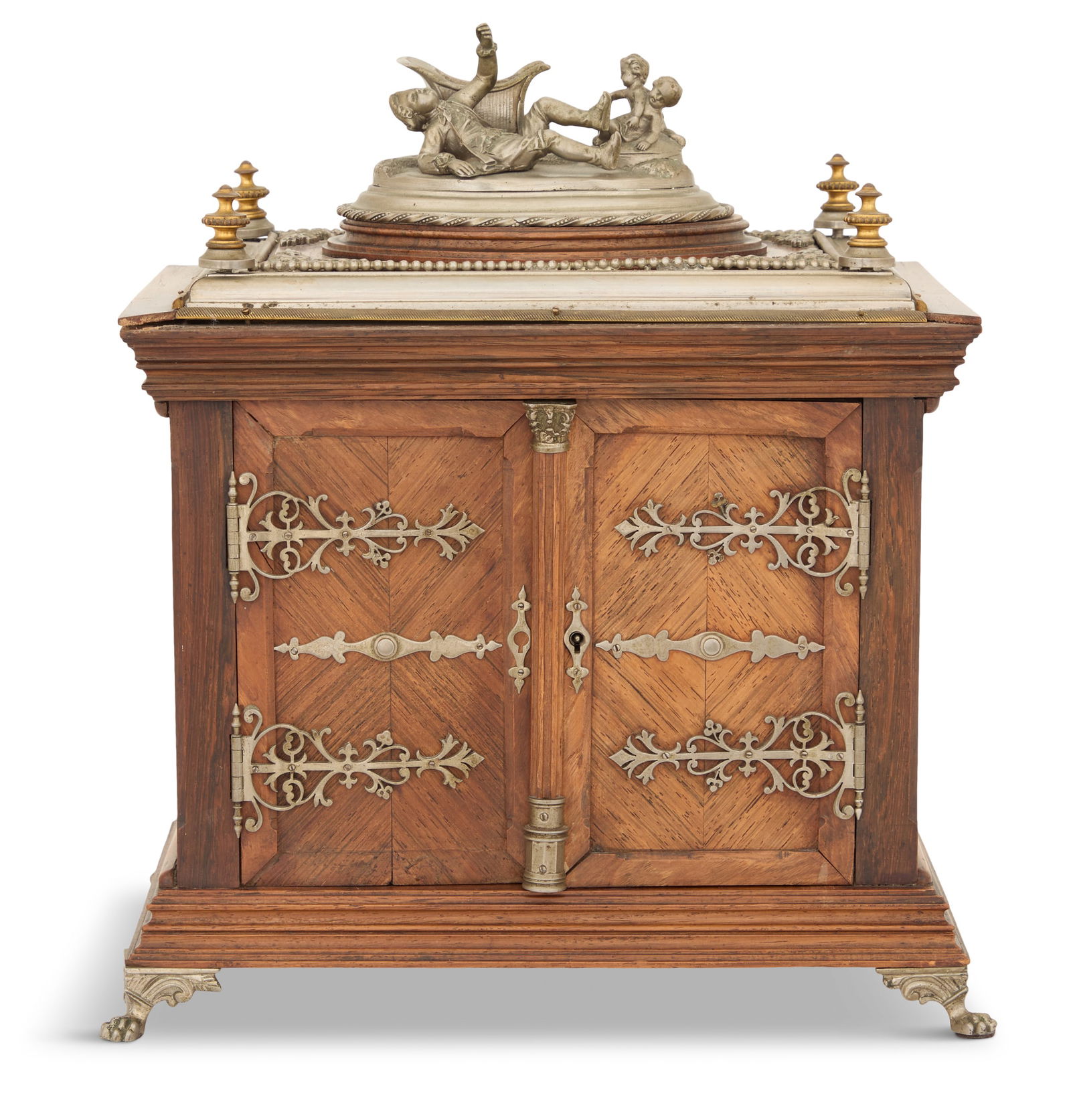 Walnut and Silvered Bronze Collector's Cabinet