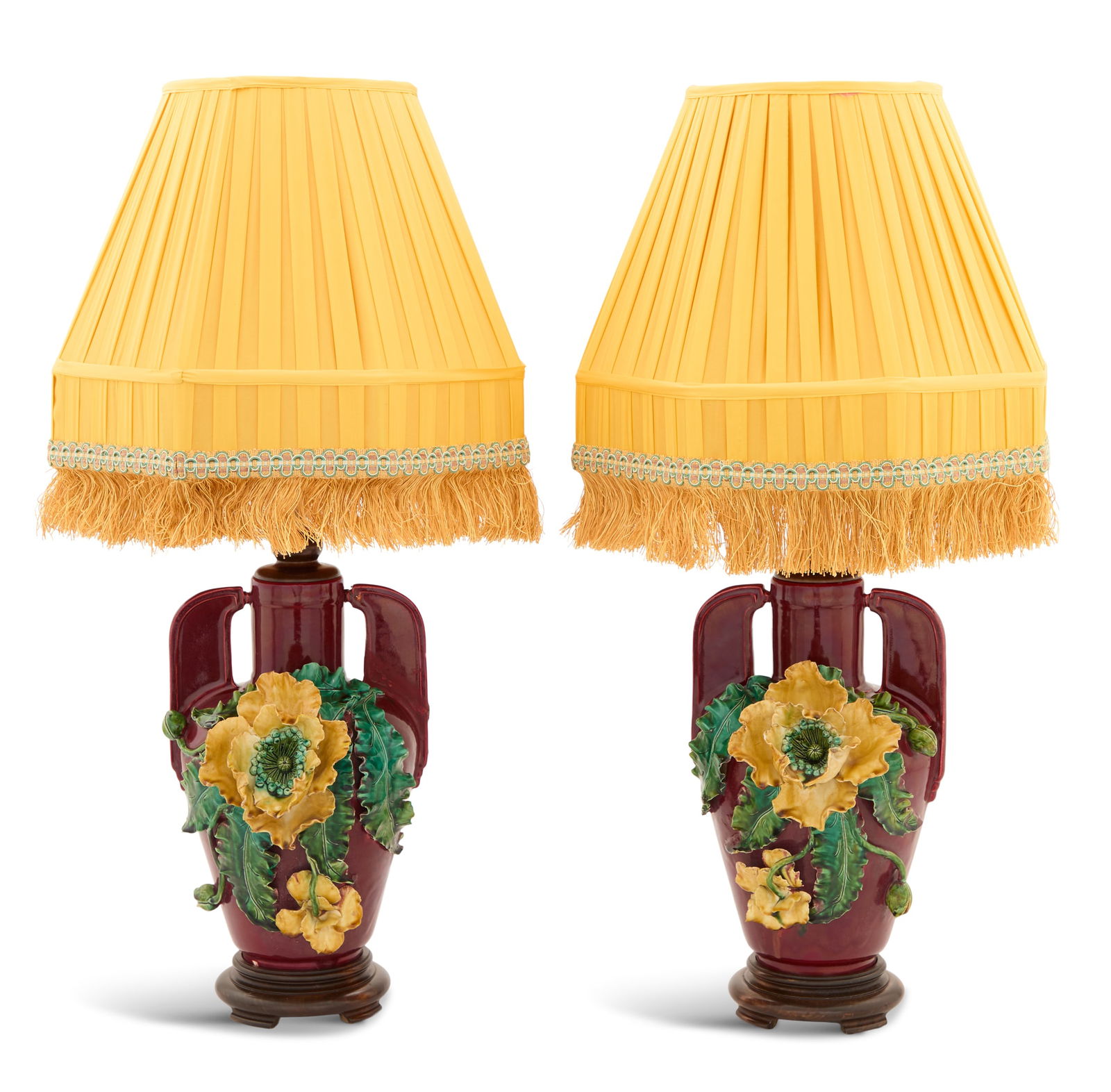 Pair of Art Deco Barbotine Vase Lamps (1 of 3)