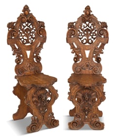 Pair of Italian Sgabello Hall Chairs