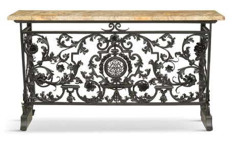 Metal and Marble-Top Console Table