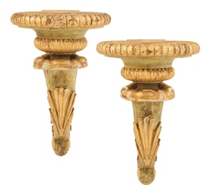 Pair of Parcel-Gilt and Polychrome Brackets