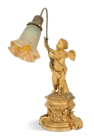 French Gilt-Bronze and Art Glass Desk Lamp